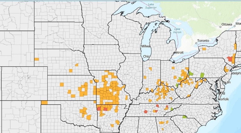 Reported distribution of Theileria-infected ticks